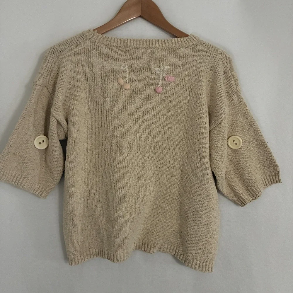 Vtg Chaus Knit Silk Blend Sweater Womens Size S Embroidered Cottage Artsy Floral